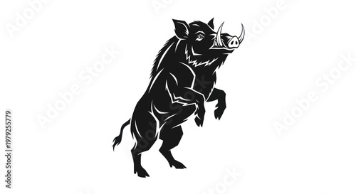 Stylized black and white illustration of a wild boar in a standing pose