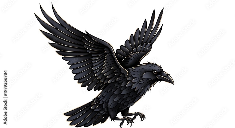 Naklejka premium Illustrated raven in flight