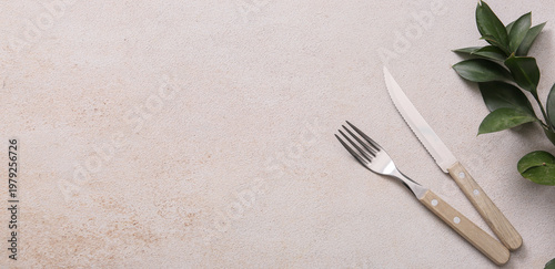 Silver cutlery and plant br...