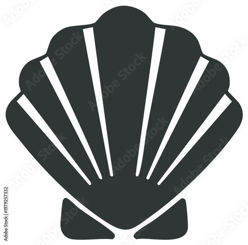 Monochrome scallop seashell icon simple vector illustration. Minimalist clam shell silhouette for sea and beach concepts.