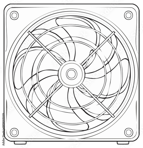 Square Fan Cooling Unit Outline Illustration, Computer Part Ventilator Icon