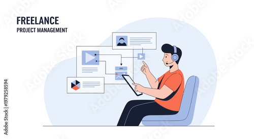 Freelance Project Management: Man working on tablet with charts and tasks