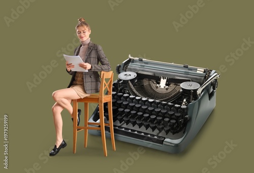 Big typewriter and young wo...