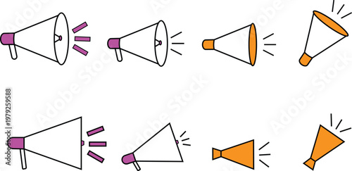 Megaphone Icon Set for Marketing Announcement and Promotion - Vector Illustration.