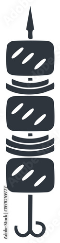 Grilled meat and onion shish kebab skewer simple flat vector icon