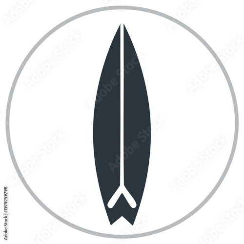 Minimalist surfboard icon vector illustration Simple flat design surf board silhouette in a circle for summer sports