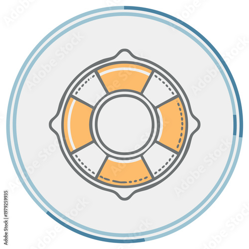 Orange lifebuoy icon for safety support and rescue themes Vector line art illustration of a life preserver
