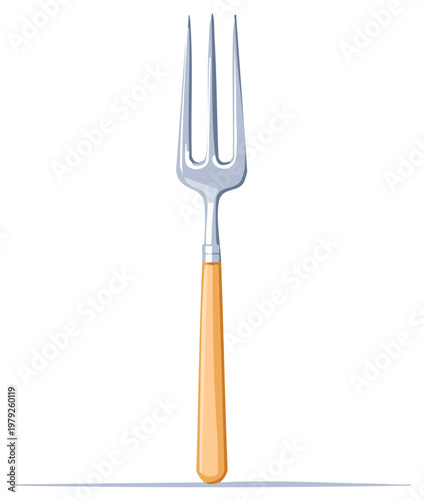 Stylized Illustration of a Metal Fork with a Wooden Handle for Eating or Serving Food