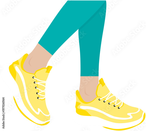 Running Legs with Yellow Sneakers Vector Illustration – Fitness and Sports Activity Concept