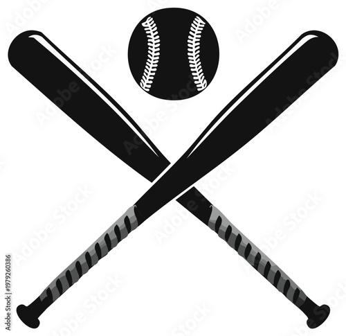 Two Crossed Baseball Bats with Baseball Icon Graphic Illustration Silhouette