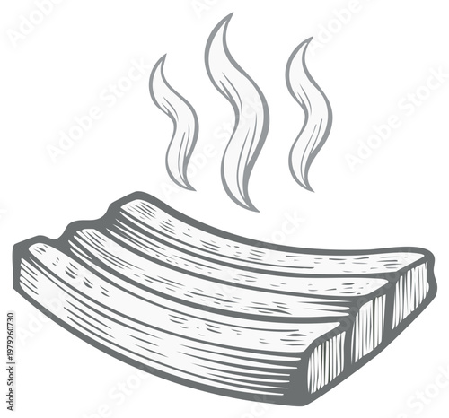 Sketch of Ribs with Vapor Trails: Cooked Meat, Gastronomy Delicacy, Smoked Food Design