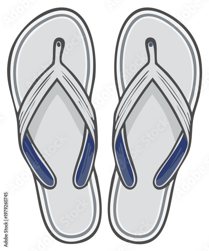 Vector illustration of a pair of flip-flops for beachwear or summertime casual footwear with detailed line art style
