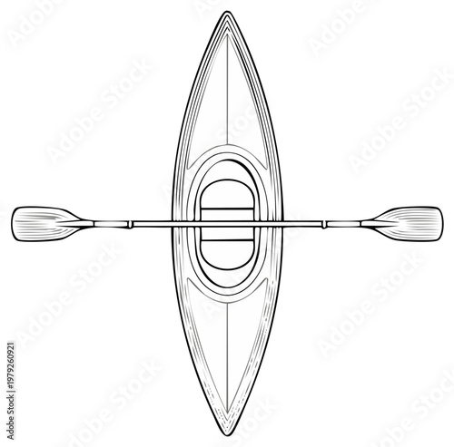 Top view of a canoe with paddle, water sport equipment illustration