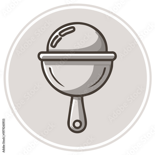 Playful grey baby rattle toy icon illustration for infant development or children's products