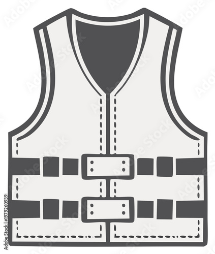 Cartoon life jacket illustration with visible straps and buckles representing essential water safety