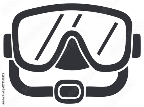 Minimalist dark gray diving mask icon representing water sports and snorkeling adventures