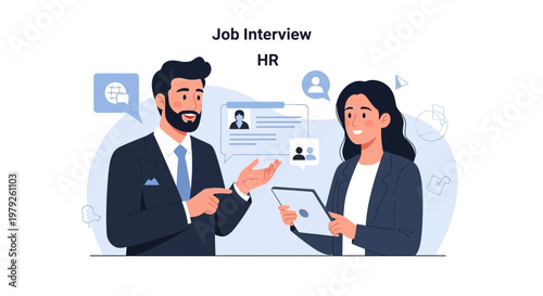 Job Interview HR: Man and Woman Discussing Candidates on Tablet