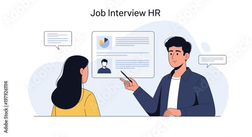 Job Interview HR: Candidate and Recruiter Discussing Resume and Charts