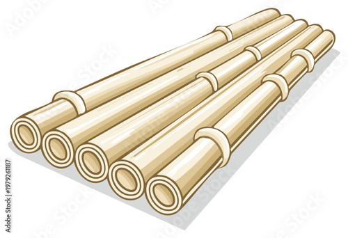 Stacked Bamboo Raft Construction Material Natural Object Illustration