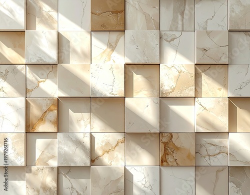 Textured square tile wall with natural light