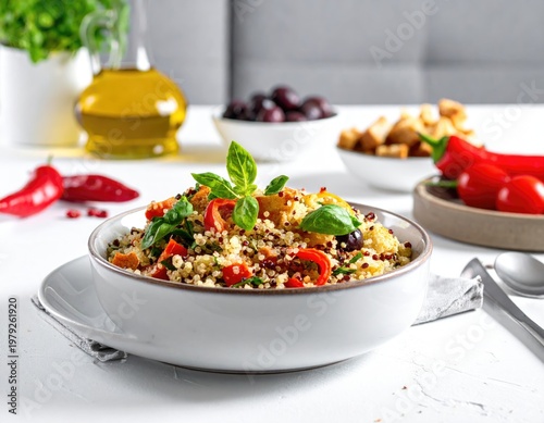Vibrant quinoa salad with vegetables and sides