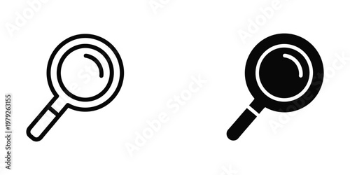 Comparison of a simple and a filled magnifying glass icon illustration