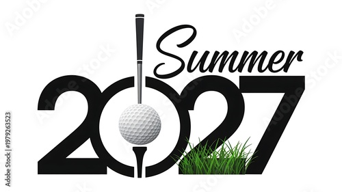 Summer 2027 golf concept with ball and club forming creative typography design for sports season theme