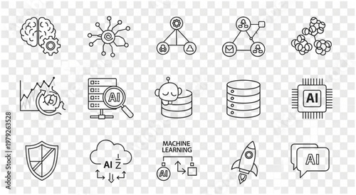 Artificial intelligence and machine learning technology concept illustrations.