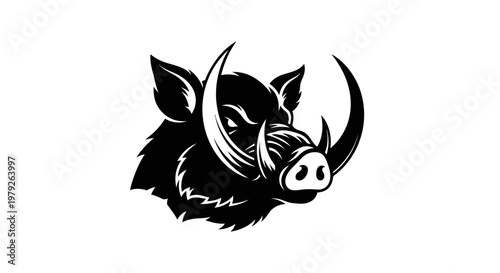 Black boar head with tusks profile.