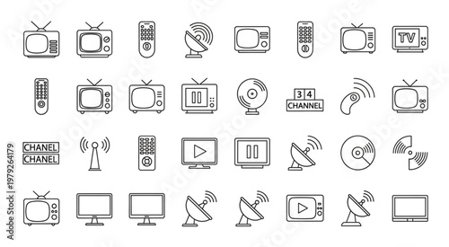 Collection of various television and satellite dish icons for media and entertainment.