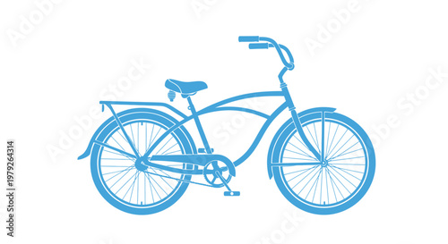 Blue cruiser bicycle silhouette on clean white background