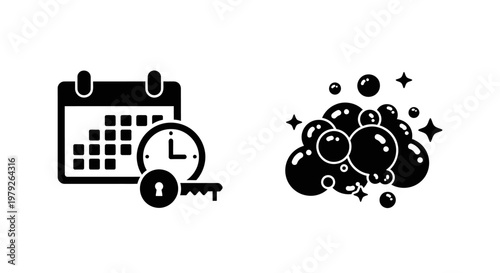 Calendar clock key icon set.