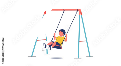 Boy playing on outdoor swing set.