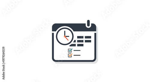 Calendar Icon With Clock.