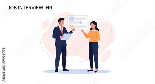 Job Interview HR: Man and Woman Discussing Resume and Presentation