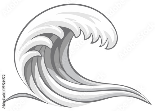 Stylized Ocean Wave Illustration Design with Curling Crest and Flowing Water