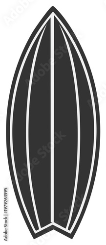 Modern surfboard design Minimalist grayscale silhouette graphic illustration of a surfboard