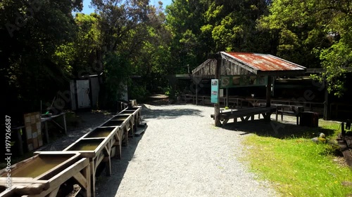 Historic Forest Railway Stop With Rustic Shelter