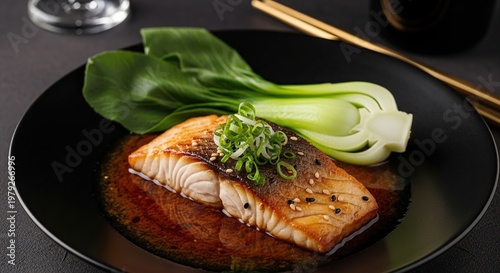 Grilled Salmon with Bok Choy Garnish.