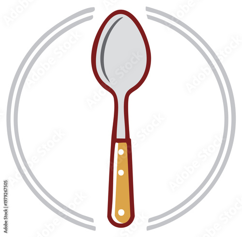 Spoon Flat Vector Illustration With Double Ring and Colored Handle Design For Restaurant Cafe Menu Food Service