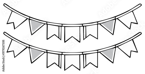 Festive Bunting Banner Celebration Party Decor Black and White Line Art Decoration