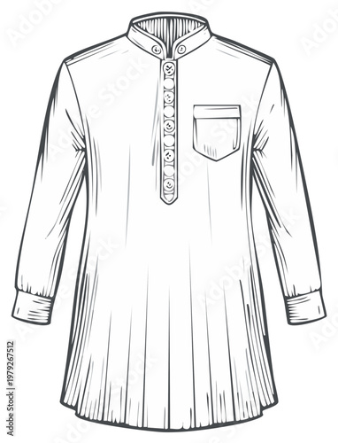 Illustrated tunic shirt with buttons and pocket design isolated vector