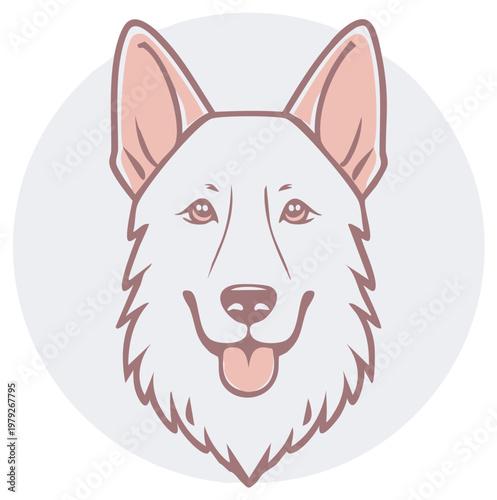 Cartoon Graphic Portrait of a White German Shepherd with Tongue Sticking Out