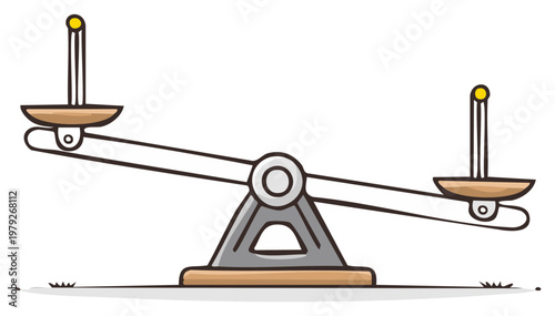 Vector illustration of an unbalanced retro weight scale depicting inequality and comparison