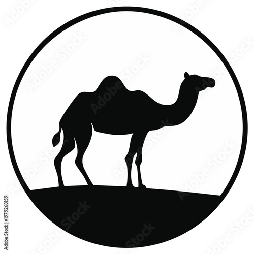 Single-humped Camel Silhouette in Circle Graphic: Desert Animal Symbol, Nature Logo