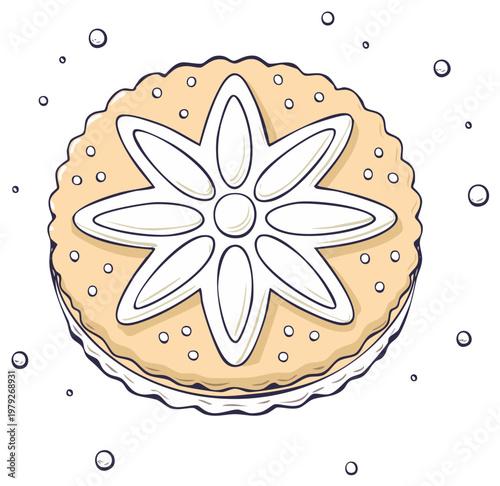 Hand drawn sandwich cookie with flower icing and cream filling illustration