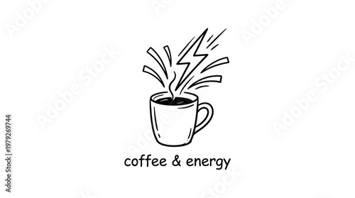 Coffee Cup with Lightning Bolt and Energy Concept