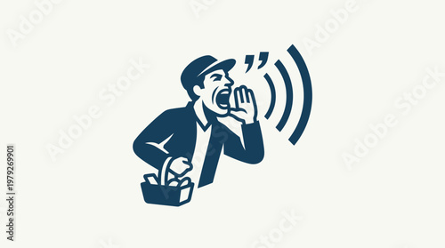 Retro Announcer Using a Megaphone Vector Graphic