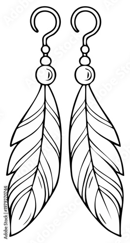 Pair of outlined feather earrings illustration