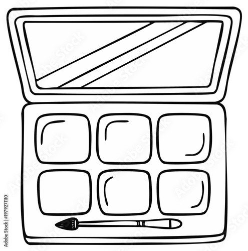 Open Eyeshadow Palette With Brush in Black and White Fashion Illustration
